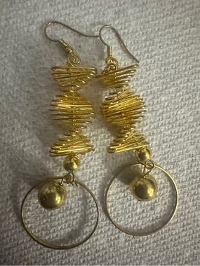 Gold Wire Spiral Hoop Drop Earrings - Women Jewelry